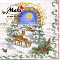 Lunchservietten Winterland mit Rehen auf Weiß, Weihnachtsservietten von Maki zum Basteln Bild 1