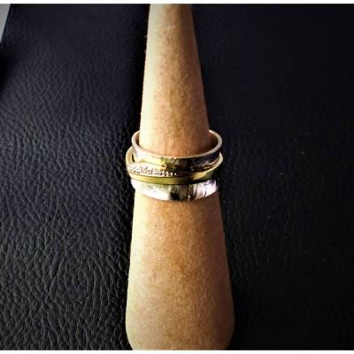 Ring aus 925 Silber und 585 Gold besetzt mit Diamanten Meditations-Ring oder Spiele-Ring