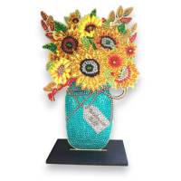 Diamond Painting Sonnenblumenstrauß in Vase aus Holz zum Hinstellen, Glitzersteine, Tischdekoration, Sonnenblumen Bild 1