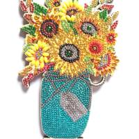 Diamond Painting Sonnenblumenstrauß in Vase aus Holz zum Hinstellen, Glitzersteine, Tischdekoration, Sonnenblumen Bild 4