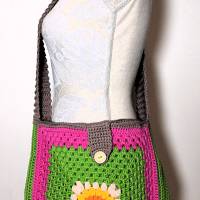 Sunflower-Bag, Granny-Square-Tasche mit Baumwollgarn gehäkelt, trendige Tasche Bild 2