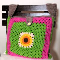 Sunflower-Bag, Granny-Square-Tasche mit Baumwollgarn gehäkelt, trendige Tasche Bild 5