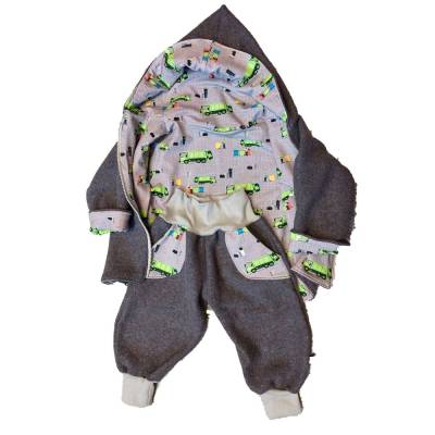 Wollwalkjacke Wendejacke Kapuze und Wollwalkhose Kombi Anzug bestickt Baby Kinder Handmad