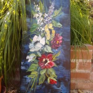 Ölbild Ölgemälde Blumenbild Bauernmalerei Blumengemälde Anemone Rittersporn Cottage Landhaus Bild 1