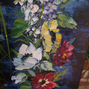 Ölbild Ölgemälde Blumenbild Bauernmalerei Blumengemälde Anemone Rittersporn Cottage Landhaus Bild 2
