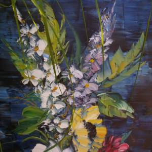 Ölbild Ölgemälde Blumenbild Bauernmalerei Blumengemälde Anemone Rittersporn Cottage Landhaus Bild 3