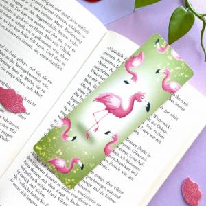 Laminiertes Lesezeichen aus Papier, handgemachtes Lesezeichen mit Flamingo, Papierlesezeichen matt laminiert, Flamingo L Bild 3