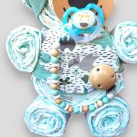 Geschenk zur Geburt | Windeltorte Bär für Jungs | handmade Mütze + Halstuch | Schnullerkette mit oder ohne Namen Bild 5