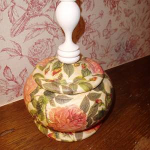 Holzschale Holzdose Duftschale Deckeldose Holz Potpourri Schale Vase Deckel Vintage Shabby Decoupage Rosen Cottage Landh Bild 2