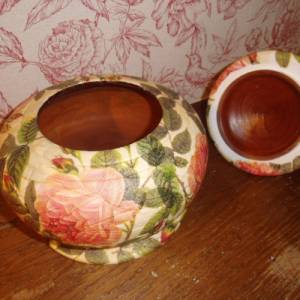Holzschale Holzdose Duftschale Deckeldose Holz Potpourri Schale Vase Deckel Vintage Shabby Decoupage Rosen Cottage Landh Bild 3