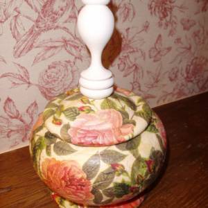 Holzschale Holzdose Duftschale Deckeldose Holz Potpourri Schale Vase Deckel Vintage Shabby Decoupage Rosen Cottage Landh Bild 6