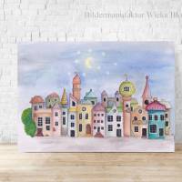 Stadt - Bunte Häuser, Poster Print Wanddeko Kinderzimmer Wandbild im naiven Stil Aquarell handgemalt kaufen Bild 3