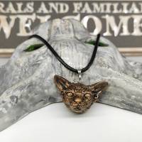 Halskette mit Sphynx Katze Anhänger aus Keramik, Gothic Schmuck, okkulte Halsschmuck Bild 1