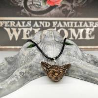 Halskette mit Sphynx Katze Anhänger aus Keramik, Gothic Schmuck, okkulte Halsschmuck Bild 9