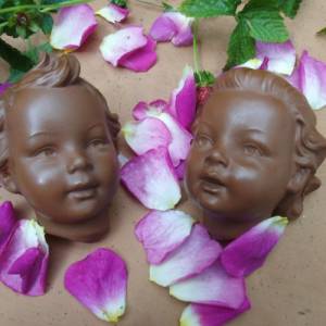 Paar Junge Mädchen Kopf Ton Keramik 50er Wand Bild 1