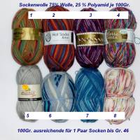 Sockenwolle 4-fädig, Sockengarn bunt, Einzelknäule Sockenwolle, Sonderwolle-Paket Sonderpreis Bild 1