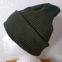 Wintermütze Erwachsener olivgrün - Hipsterbeanie Kinder grün - Mütze aus Ripjersey grob Bild 5