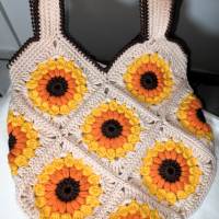 Sunflower-Bag, Granny-Square-Tasche mit Baumwollgarn gehäkelt, trendige Tasche, Granny-Square-Bag Bild 6