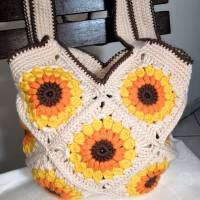 Sunflower-Bag, Granny-Square-Tasche mit Baumwollgarn gehäkelt, trendige Tasche, Granny-Square-Bag Bild 7
