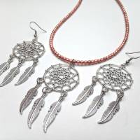 Traumfänger Schmuckset aus Ohrring und Halskette aus feinen rosegold Perlen by Elivile handmade Bild 1