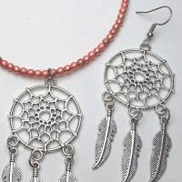 Traumfänger Schmuckset aus Ohrring und Halskette aus feinen rosegold Perlen by Elivile handmade Bild 2