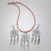 Traumfänger Schmuckset aus Ohrring und Halskette aus feinen rosegold Perlen by Elivile handmade Bild 3