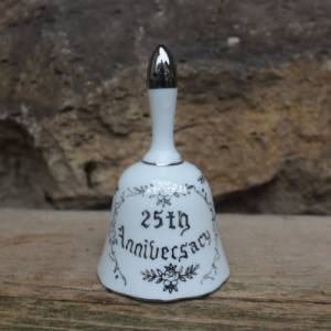 Tischglocke 25. Anniversary Silberhochzeit Glocke Porzellan Vintage 80er Jahre Bild 1