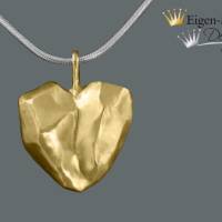 Goldschmiede Silberanhänger vergoldet "frozen heart" groß, Anhänger, Kettenanhänger, Anhänger Herz Herzanhänger, Bild 1