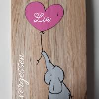 personalisierte Sternenkinddeko/ Holzschild aus Klötzchen/ Elefant mit Ballon/ Dezent Minimaldeko/ Geschenk Bild 1