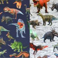 ♕ Jersey grau-melange oder marine mit Dinosaurier T-Rex Dino Stenzo 50 x 150 cm Nähen Stoff ♕ Bild 1