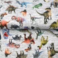 ♕ Jersey grau-melange oder marine mit Dinosaurier T-Rex Dino Stenzo 50 x 150 cm Nähen Stoff ♕ Bild 2
