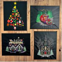 Bestickte Leinwand mit weihnachtlichen Motiven, verschiedene Motive, Weihnachtsdekoration, Leinwand, Keilrahmen, schwarz Bild 1