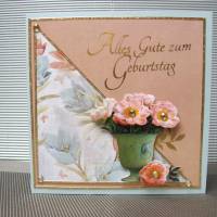 Geburtstagskarte für eine Frau in mint und lachsfarben mit Blumen Bild 1