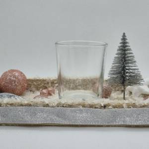 Tischdekoration für Weihnachten und Advent mit 1 Teelichtglas in Rosa und Silber Bild 2