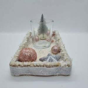 Tischdekoration für Weihnachten und Advent mit 1 Teelichtglas in Rosa und Silber Bild 3