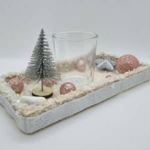Tischdekoration für Weihnachten und Advent mit 1 Teelichtglas in Rosa und Silber Bild 4