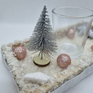 Tischdekoration für Weihnachten und Advent mit 1 Teelichtglas in Rosa und Silber Bild 5