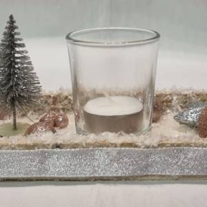 Tischdekoration für Weihnachten und Advent mit 1 Teelichtglas in Rosa und Silber Bild 7
