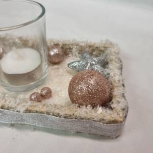 Tischdekoration für Weihnachten und Advent mit 1 Teelichtglas in Rosa und Silber Bild 8