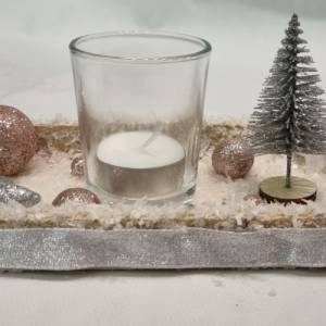 Tischdekoration für Weihnachten und Advent mit 1 Teelichtglas in Rosa und Silber Bild 9