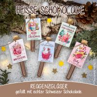 Heiße Schokolade im Reagenzglas aus echter Schweizer Schokolade, Weihnachtsgeschenk, Wichtelgeschenk Bild 1