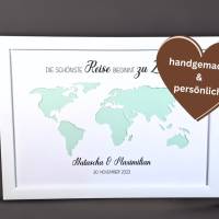 Hochzeitsgeschenk personalisiert | Geldgeschenk zur Hochzeit | Weltkarte die schönste Reise beginnt zu Zweit - Geschenk Bild 2