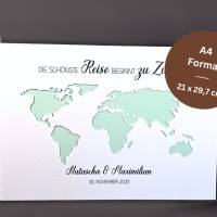 Hochzeitsgeschenk personalisiert | Geldgeschenk zur Hochzeit | Weltkarte die schönste Reise beginnt zu Zweit - Geschenk Bild 3