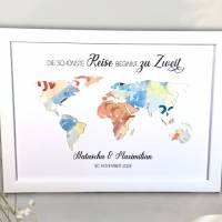 Hochzeitsgeschenk personalisiert | Geldgeschenk zur Hochzeit | Weltkarte die schönste Reise beginnt zu Zweit - Geschenk Bild 5