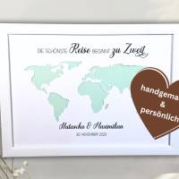 Hochzeitsgeschenk personalisiert | Geldgeschenk zur Hochzeit | Weltkarte die schönste Reise beginnt zu Zweit - Geschenk Bild 7
