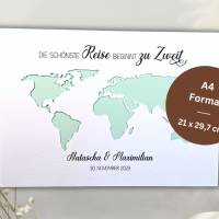 Hochzeitsgeschenk personalisiert | Geldgeschenk zur Hochzeit | Weltkarte die schönste Reise beginnt zu Zweit - Geschenk Bild 9