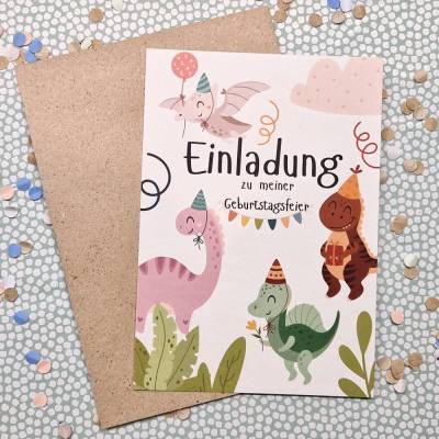 Einladung Dinoparty | Einladungskarten zum Kindergeburtstag | Din A6 | 5er Pack