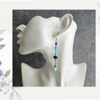 lange Perlenohrringe, asymmetrische Ohrhänger, ungleiche Ohrringe, blaue Ohrringe Bild 8