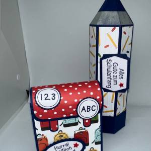 Einschulung Verpackung im Set Geschenk Stiftebox Schulranzen Schulrucksack Goodie Tischdeko Geschenkschachtel Mini Schul Bild 3