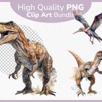 Dinosaurier Dinos - PNG Bilder Bundle, 12 Hochauflösende Aquarell Grafiken, Transparenter Hintergrund Bild 1